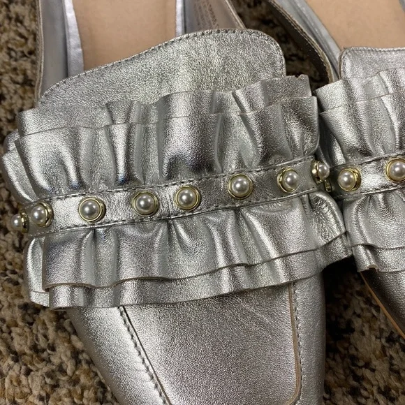 BP Silver Metallic Leather Ruffled Slip-On Loafers - Picture 4 of 10